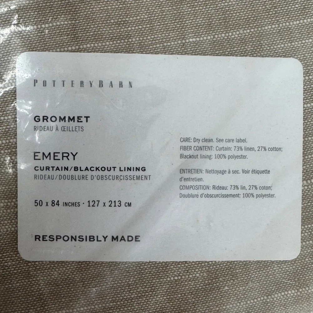 NEW Pottery Barn Emery Linen Grommet Blackout Curtain 50in X 84in